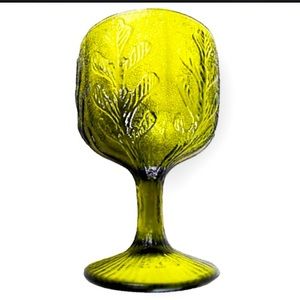 Vintage FTD Collectible Depression Glass Wine Goblet Oak Leaf Pattern /  Green